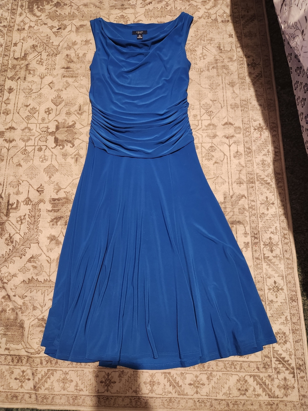 Sleeveless Cowl Neck A-Line Dress in Royal Blue